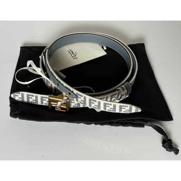 Fendi FF Gold Buckle Reversible Slim Gray Belt 85/34 Italy 8C0719 NWT $550 - Picture 5 of 8